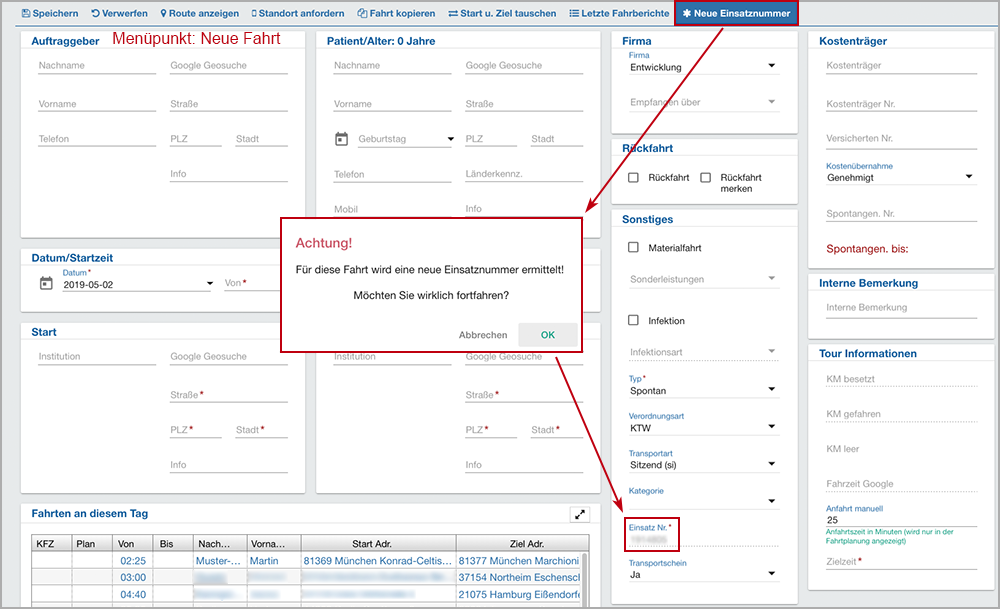neuefahrt neueeinsatznr